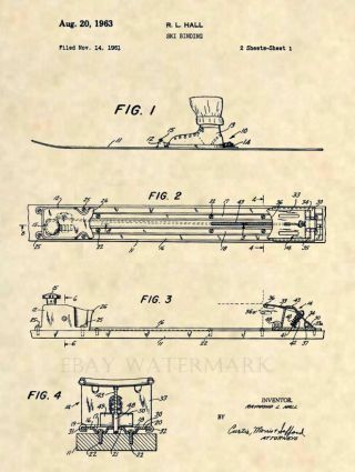 Official Ski Binding Us Patent Art Print - Vintage Antique Skis Rossignol 439