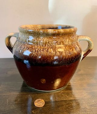 Old Vtg Antique Crock 1 Qt Brown Stoneware Handle Cookie Jar Vintage Usa