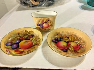 Vintage Aynsley Orchard Fruit Gold Trimmed 3 Pc Set 4 1/4” Plates Sku 064 - 006