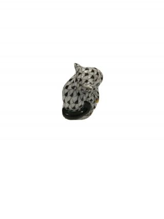 Herend Quality Porcelain Miniature Cat Figurine - Black W/24k (5283) Hungary