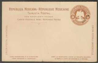 Aop Mexico Muestra Overprint On 1899 Reply Postal Card 3c,  3c Brown Hg 112