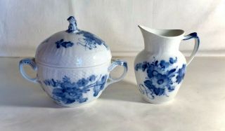 Royal Copenhagen Blue Flowers Scalloped Creamer And Sugar With Lid