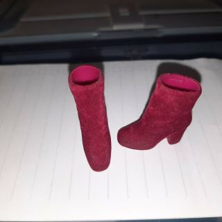 Barbie Doll Red Velvet High Heel Slouch Boots Shoes