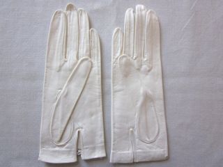 Vintage White KID LEATHER GLOVES Lace Cut Out Size 6.  5 1950 ' s 3