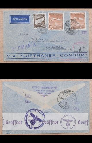 Mayfairstamps Chile 1940 Temuco Condor Lufthansa Airmail Cover To Berlin Wwo1963