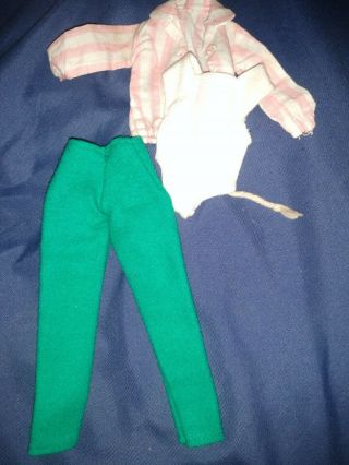 Vintage Barbie Clone Green Slacks,  White Bodysuit And Stripped Jacket