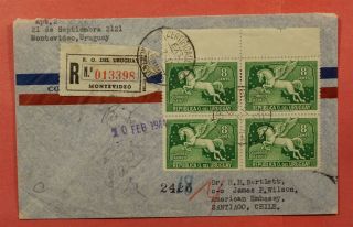 1944 Uruguay Pegasus Montevideo Registered Airmail To Chile