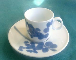 Set Of 8 - Richard Ginori " Tokay " Demitasse Cup/saucers - White W/blue Design