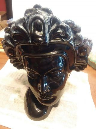 Vintage Signed Anna Van Briggle Pottery With Blue Lava Drip Glaze Head Vase