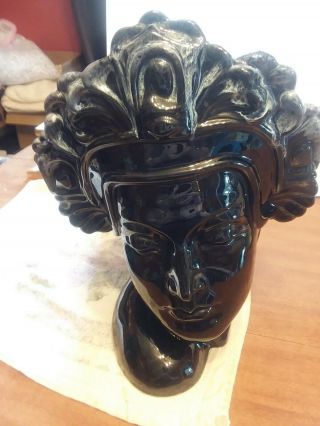 Vintage Signed Anna Van Briggle Pottery with Blue Lava Drip Glaze Head Vase 2