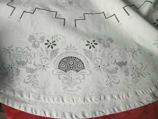 Vintage Cream Heavy Cotton Round Tablecloth Printed Design 58 " Diameter