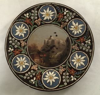 Antique Thoune Swiss Art Pottery Majolica Hand Painted Landscape Plate Charger