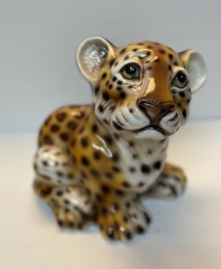 Vintage Porcelain Italian Hand Painted In Italy 9 " Tall Cheetah Cub Figurine