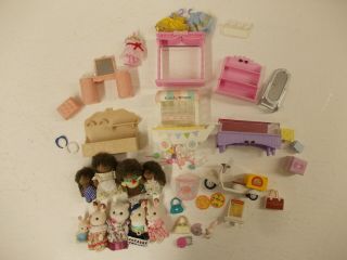 Sylvanian Families - Small Figures,  Furniture And Vehicle Bundle