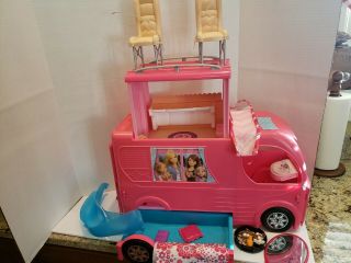 Barbie 3 Level Pop - Up Camper Vehicle With Slide,  Firepit And Box