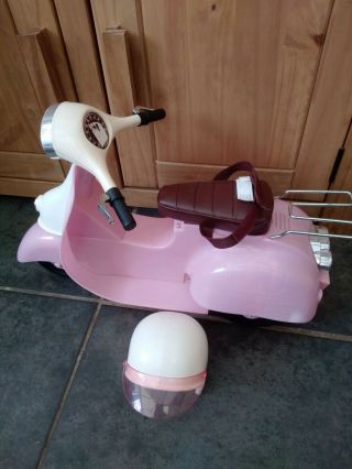 Our Generation 18” Doll Pink Ride In Style Scooter Moped Motorcycle & Helmet