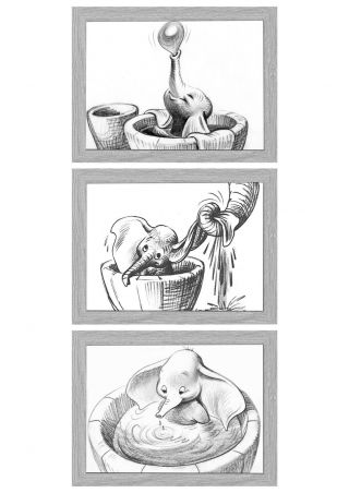 Dumbo Vintage Nursery Wall Art Pictures Baby Gift Set Of 3 Prints Frameless