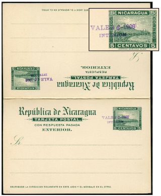 Nicaragua 4¢ 1908/5¢,  4¢ 1908/5¢ Reply Psc H&g 71