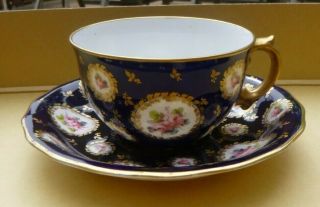 Antique Royal Crown Derby Tiffany & Co Demitasse Cup Saucer Blue Floral Gold Set
