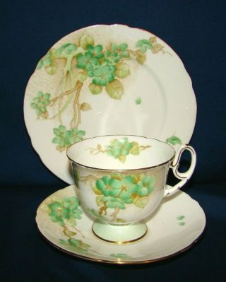Shelley Apple Blossom Green Trio Cup & Saucer Salad Plate