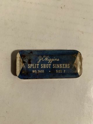 Vintage Fishing J C Higgins Split Shot Sinkers Tin Box Size 7 No 3655