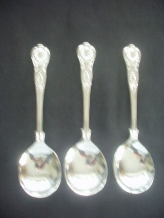 Set Of 3 Vintage Silver Plated Soup Spoons Kings Pattern 7 " Stylish