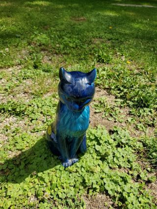 Rare Large 12 " Vtg Retro Inarco Mood Indigo Blue Cat Ceramic Figurine