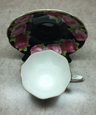 Royal Albert Cup/Saucer Black with Pink cabbage roses - - Very Rare 2