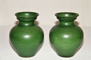 2 Vtg Wk Wilhelm Kagel Matching Vases/pots Mottled Green Glaze West Germany