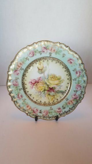 Antique Vintage S&t Rs Germany Porcelain Floral Roses Plate Raised Gold Edging