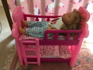 18 " Pink Baby Doll Bunk Bed Cot Gift Toy Girl Pretend Play Kids Children Pillow