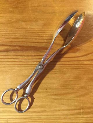 Vintage Epns Silver Plated Salad Scissor Tong Serving Spoon And Fork 21cm