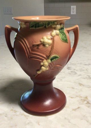 Vintage Roseville Pink Snowberry Vase Iur - 8 Art Pottery 8.  25” Tall Ca 1947