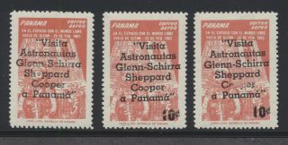 Panama Astronaut Visit 3 Stamps With Overprint Varieties Vf Nh