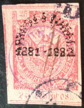 Peru 1881 - 1882 Puno 17 Overprint On 25 Cent Red Stamp Vfu
