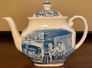Vintage Staffordshire Liberty Blue Teapot Minute Men