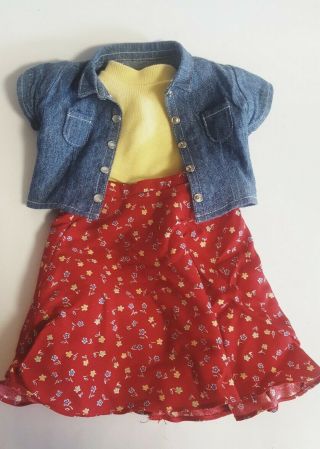 Pleasant Company Outfit American Girl Doll Clothes Red Skirt Yellow Shirt Set