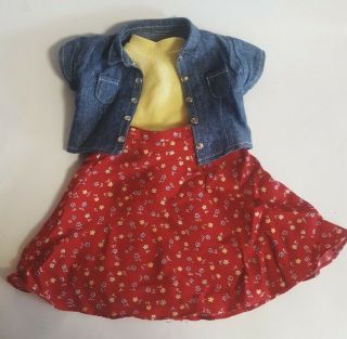 Pleasant Company Outfit American Girl Doll Clothes Red Skirt Yellow Shirt Set 2