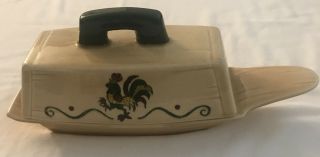 Vintage Poppytrail Metlox Provincial Rooster Pottery Green Covered Butter Dish