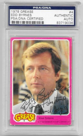 Edd Byrnes Signed Vince Fontaine 1978 Grease Movie Card 4 Hand Jive Rydell Psa