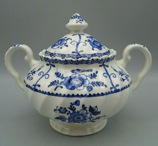 Johnson Brothers Indies Blue Floral Handled Sugar Bowl & Lid Made In England