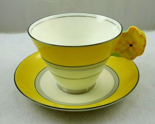 Vintage Royal Paragon Yellow Flower Handle Tea Cup Saucer Set 2