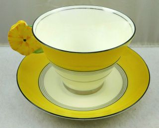 Vintage Royal Paragon Yellow Flower Handle Tea Cup Saucer Set 2 2