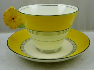 Vintage Royal Paragon Yellow Flower Handle Tea Cup Saucer Set 2 3