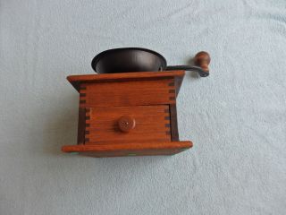 Antique Solid Wood & Cast Iron Hand Crank Coffee Mill Grinder Vintage