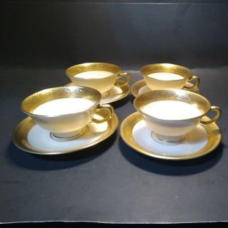 SET (4) Lenox China Westchester Footed Cups & Saucers 24K Gold Rim 2
