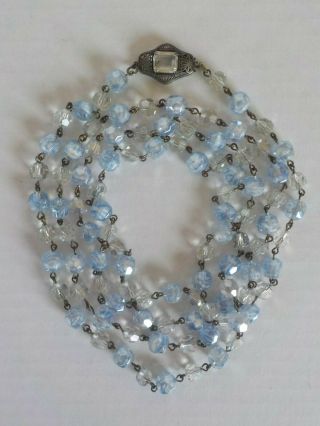 Fine Antique Filigree Sterling Silver And Faceted Crystal Necklace 54 Inches