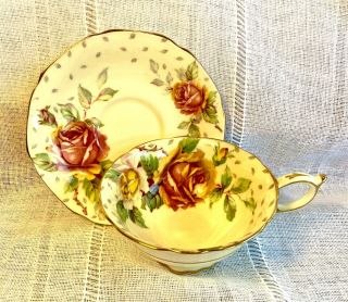 Paragon Tea Cup Set Huge Peach Roses And Small Leaves Double Warrant
