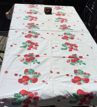 Vintage 1950 - 60”s Hand Made Strawberry Tablecloth 47 By 61 In