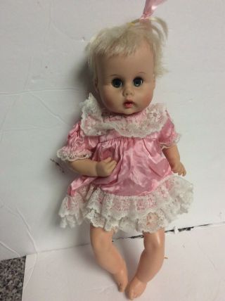 Vintage 1960s Tiny Tears Doll American Character W/ Pink Dress 11”